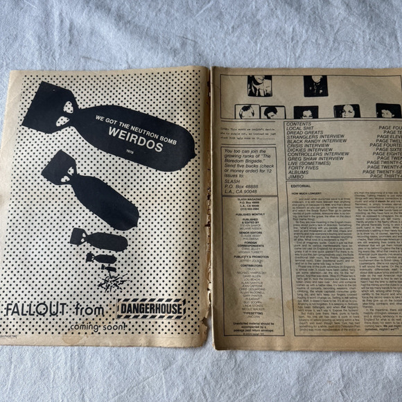 1978 Slash Magazine Punk Vol 1 No 7 Screamers Germs Ramones Controllers Dickies - Picture 2 of 5